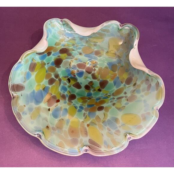 Vintage Murano Tutti Fruit to Art Glass Scalloped Bowl w/Smooth White Base - Picture 1 of 7